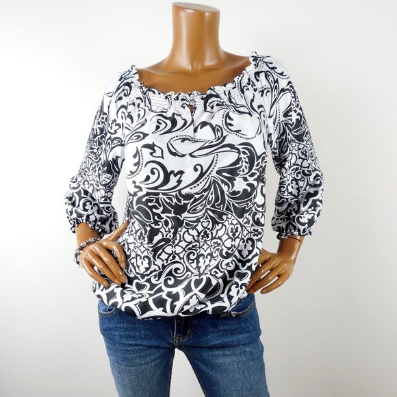 WHITE HOUSE BLACK MARKET Top L NWT Print Blouse Gem Buttons Party Shirt - Picture 6 of 12